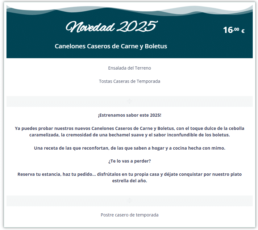 Novedad Carta Mas de la Segarra 2025